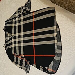 Checked dress plaid with half button sleeves. V Neck